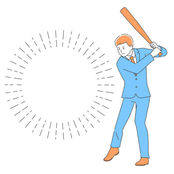 ilustrações de stock, clip art, desenhos animados e ícones de business man holding a baseball bat 3 colors - home run baseball baseball bat businessman