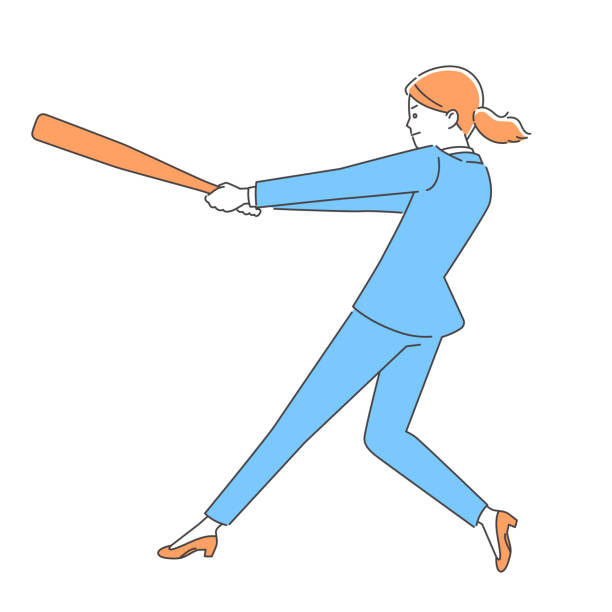 ilustrações de stock, clip art, desenhos animados e ícones de business woman swinging a baseball bat. 3 colors - home run baseball baseball bat businessman
