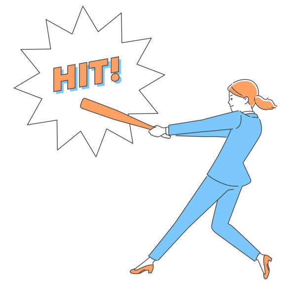 ilustrações de stock, clip art, desenhos animados e ícones de business woman swinging a baseball bat. 3 colors - home run baseball baseball bat businessman