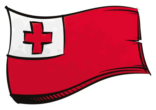 Vector illustration of Painted Tonga flag waving in wind