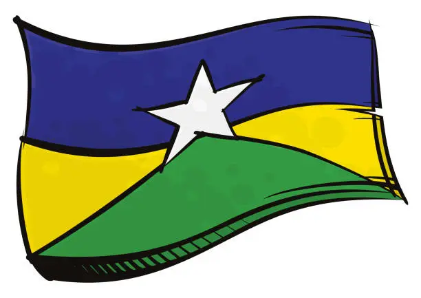 Vector illustration of Painted Rondonia flag waving in wind