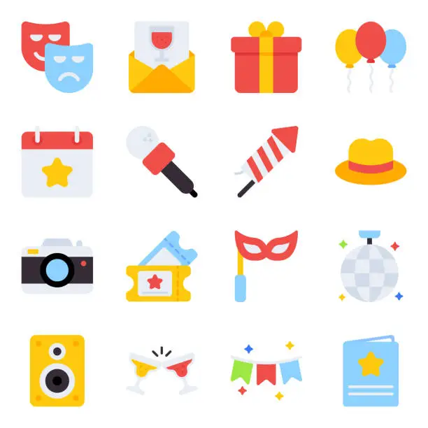 Vector illustration of Pack of Party Flat Icons