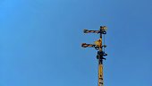 Semaphore signal on the railway for train in train station during sunny day