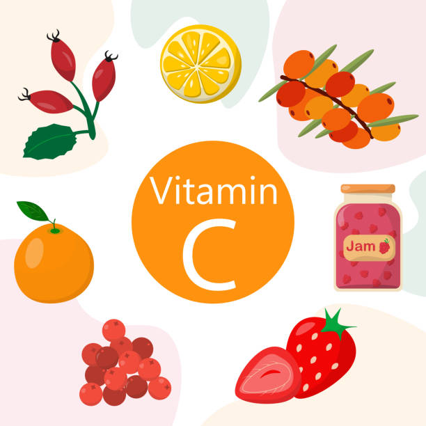 vektor-infografik über vitamin c - vitamin c vitamin a vitamin e vegetable stock-grafiken, -clipart, -cartoons und -symbole