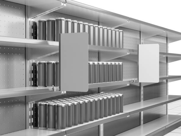 Set of empty shelves with blank stoppers
