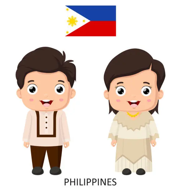 Vector illustration of Cute Philippines boy and girl in national clothes