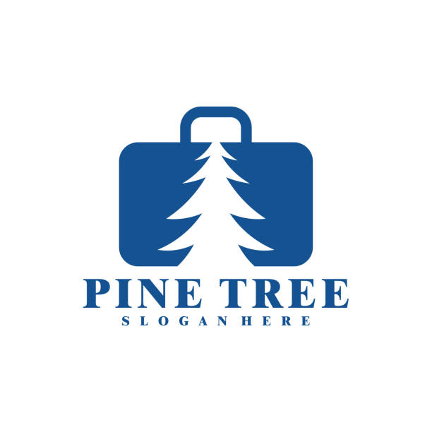 illustrations, cliparts, dessins animés et icônes de vecteur de conception de logo de pins avec valise. modèle de concepts de logo creative pine travel - eco tourism