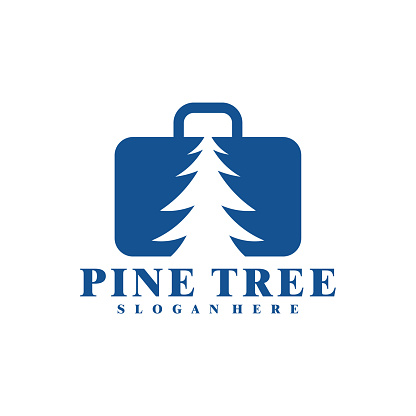 Pine Tree with Suitcase logo design vector. Creative Pine Travel logo concepts template