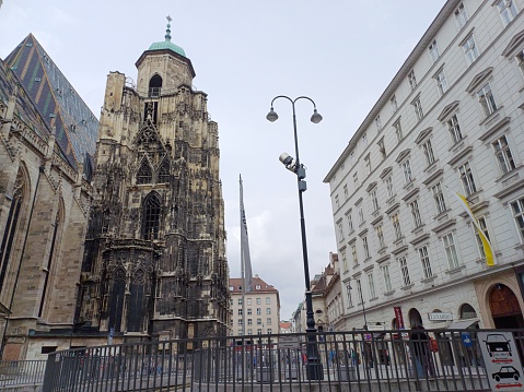 Vienna, Austria - June 8, 2023: Facade view of St. Stephen's Cathedral, the mother church of the Roman Catholic Archdiocese of Vienna city, Austria.