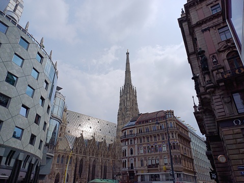 Vienna, Austria - June 8, 2023: Facade view of St. Stephen's Cathedral, the mother church of the Roman Catholic Archdiocese of Vienna city, Austria.