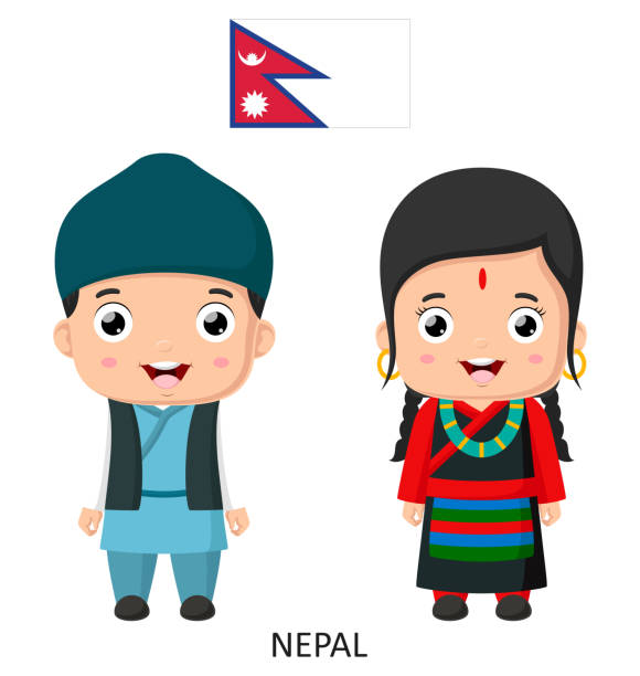 Cute Nepal boy and girl in national clothes Vector illustration of Cute Nepal boy and girl in national clothes kathmandu people stock illustrations