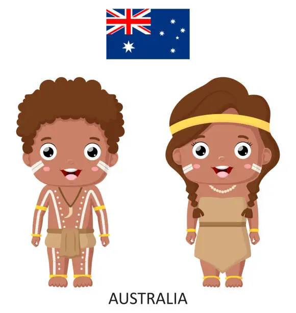 Vector illustration of Cute Australia boy and girl in national clothes