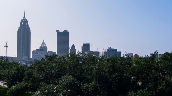The downtown Mobile, Alabama skyline on a sunny October day