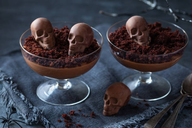 istock Chocolate Panna Cotta with brownie crumbles and chocolate sculls 1718149304