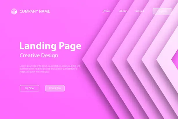 Vector illustration of Landing page Template - Abstract design with geometric shapes - Trendy Pink Gradient