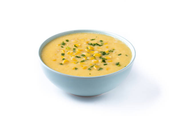 istock Corn soup in white bowl isolated on white background 1718192893