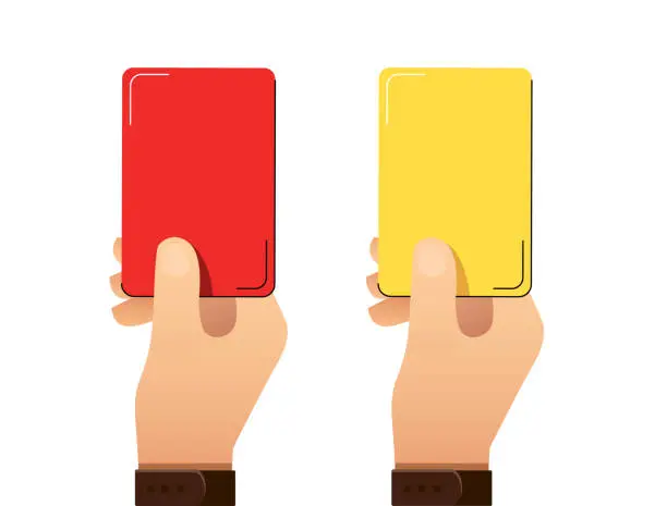 Vector illustration of Soccer, referees hand with red and yellow card