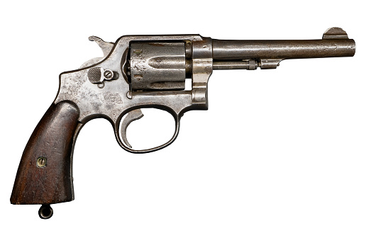Pistol revolver isolated on white background. Gun cutout.
