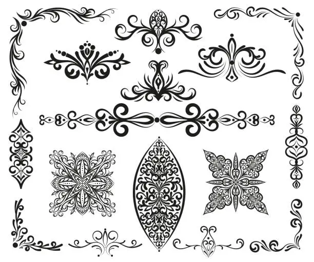 Vector illustration of Set of ornaments - scrolls and decorative design elements