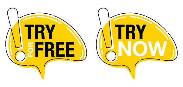 Try For Free and Try Now web button for special offers - trial or demo - yellow sticker