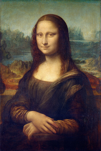 Oil painting portrait of Mona Lisa painted by Leonardo da Vinci between 1503 and 1506.