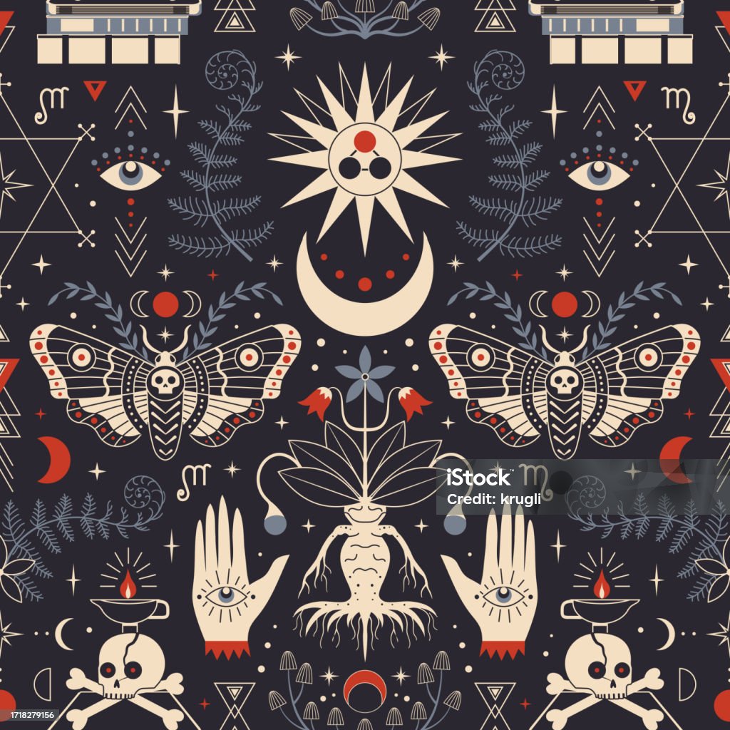 Whymsical Patterns Gothic Whimsical Pattern With Alchemy And Occult Symbols Stock ...