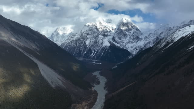 Aerial footage of glacier mountain landscape in Tibet, China