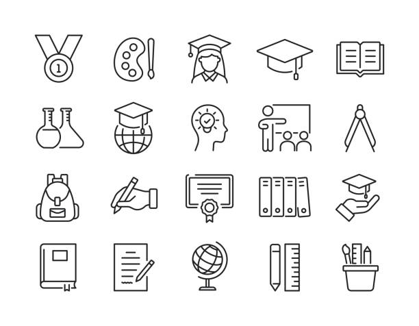 stockillustraties, clipart, cartoons en iconen met education thin line icons. editable stroke. for website marketing design, logo, app, template, ui, etc. vector illustration. - onderwijs