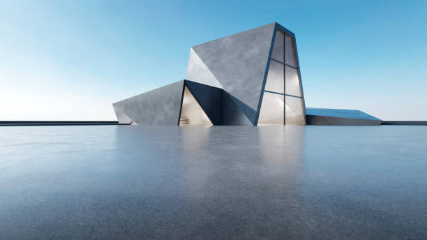 istock 3d render of abstract futuristic architecture with empty concrete floor. Scene for car presentation. 1718290426