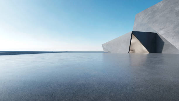 istock 3d render of abstract futuristic architecture with empty concrete floor. Scene for car presentation. 1718290454