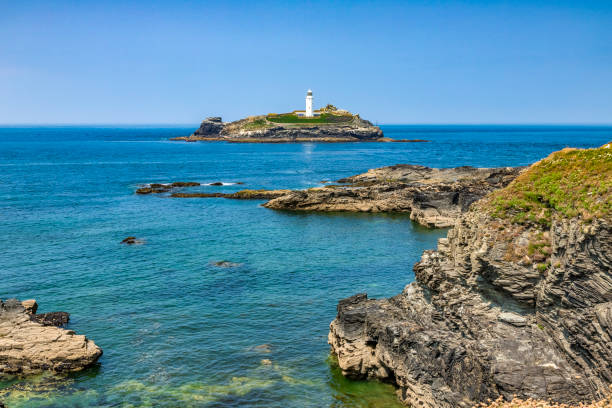 маяк годреви, корнуолл, великобритания - godrevy lighthouse фотографии стоковые фото и изображения