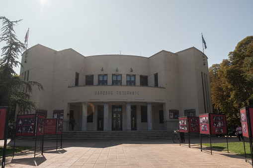 Nis, Serbia - 10.03.2023: National theater building exterior in the city of Nis on a sunny October morning.