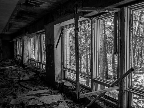 Windows in an abandoned building