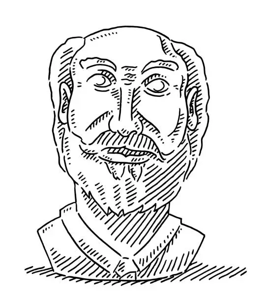 Vector illustration of Old Man Merit Bust Drawing