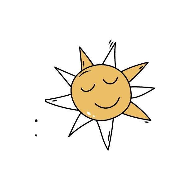 ilustrações de stock, clip art, desenhos animados e ícones de doodle sun drawing icon. hand drawn yellow sketch vector illustration - shiny allegory painting heat white background