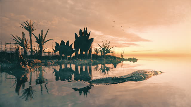 stegosaurus at the lake