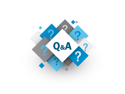 Q&A vector business concept with question mark symbols on blue, gray and white cubes