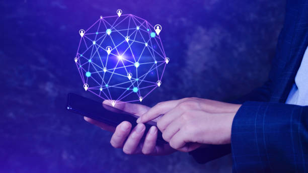 istock Businessman hand touching global infrastructure network smartphone on virtual screen working with client base online and customer connection data exchange. 1718388829