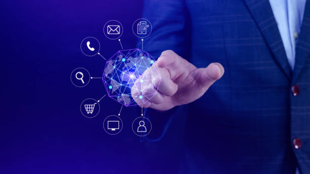 istock Businessman touching Global network connection digital business hologram, Big data analytics and business intelligence concept, Infograph, technology. 1718389386