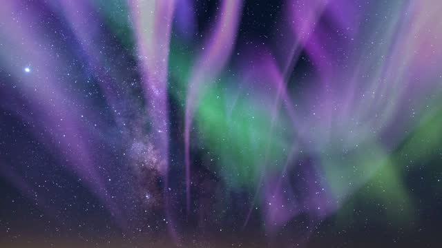 Aurora Glowing Purple Green and Milky Way Loop in Southwest Sky