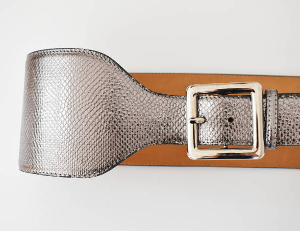 istock Silver snake leather belt with square buckle, stylish accessory for women 1718470608