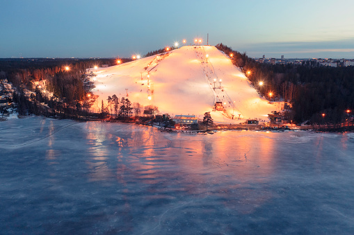 Väsjöbacken ski slope in Sollentuna municipality outside Stockholm on a winter afternoon.