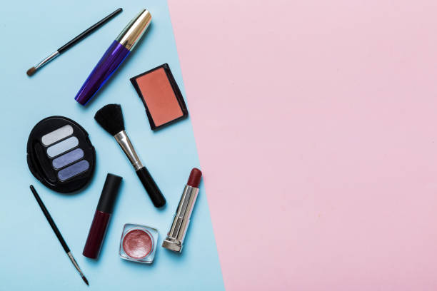 istock Professional makeup tools. Top view. Flat lay. Beauty, decorative cosmetics. Makeup brushes set and color eyeshadow palette on table background. Minimalistic style 1718485871