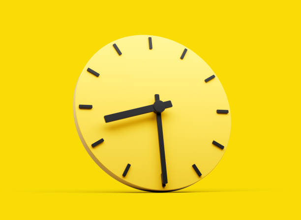 istock 3d Simple Yellow Round Wall Clock 8:30 Eight Thirty Half Past 8 On Yellow Background 3d illustration 1718493457