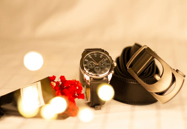 istock Gift  for men - wrist watch artificial flower bouquet with a belt 1718493760