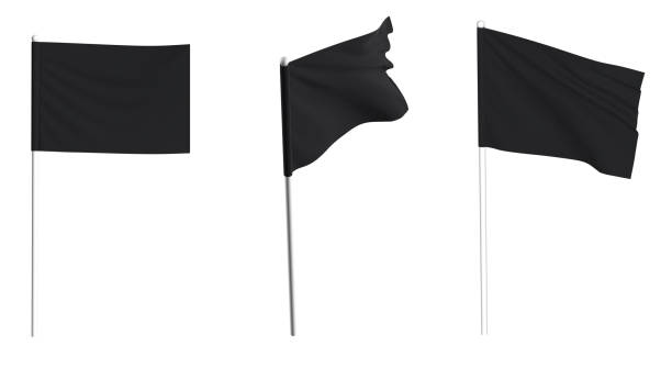 istock Black Flag waving in the wind on flagpole. Isolated flag 1718505180