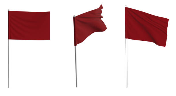 istock Red Flag waving in the wind on flagpole. Isolated flag 1718505718