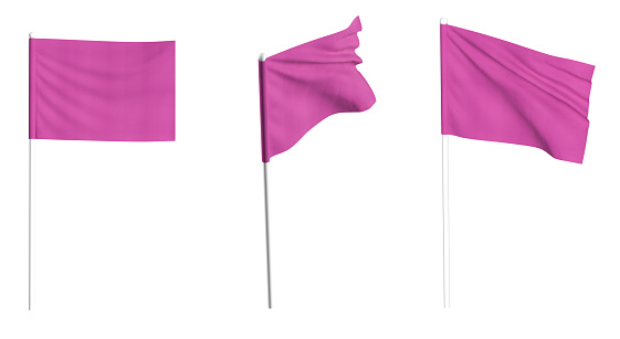 Pink Flag waving in the wind on flagpole. Isolated flag