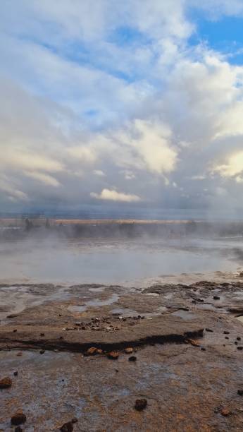 istock Icelandic frosty geyser in wintry region 1718506846
