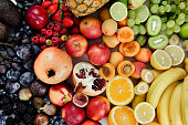 Full frame of assortment of healthy and fresh fruits